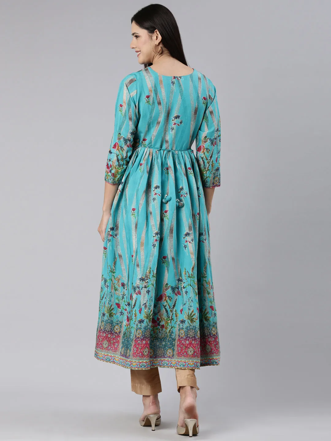 Neeru's Blue Straight Casual Floral Dress