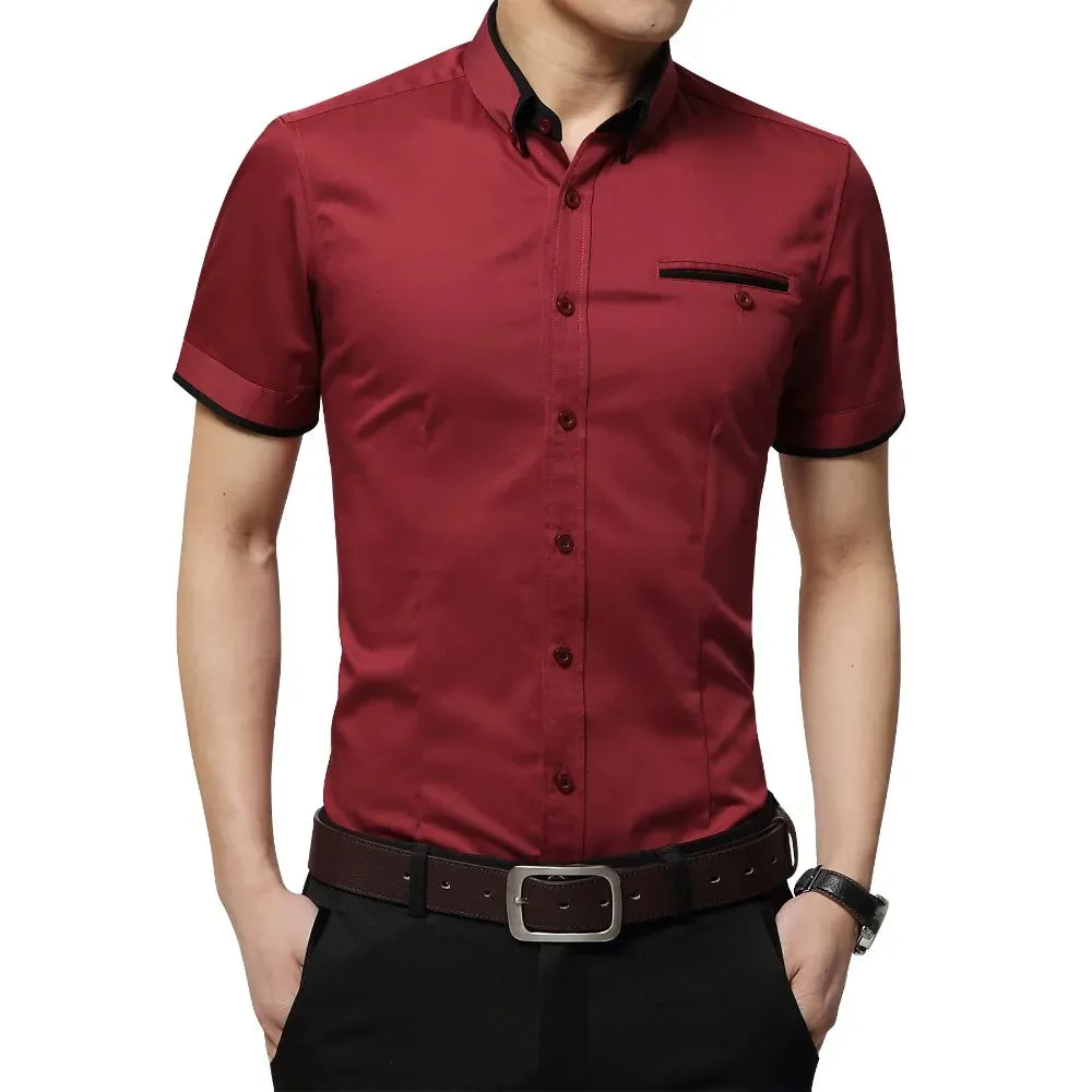 New Men's Summer Business Shirt, Short Sleeves, Turn-Down Collar, Tuxedo Style