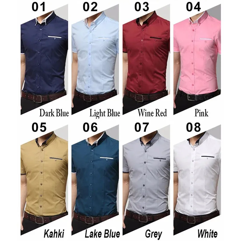 New Men's Summer Business Shirt, Short Sleeves, Turn-Down Collar, Tuxedo Style