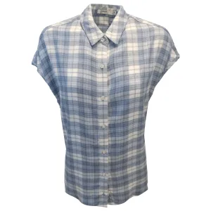 OBEY Women's Blue White Plaid Sleeveless Button Up Shirt