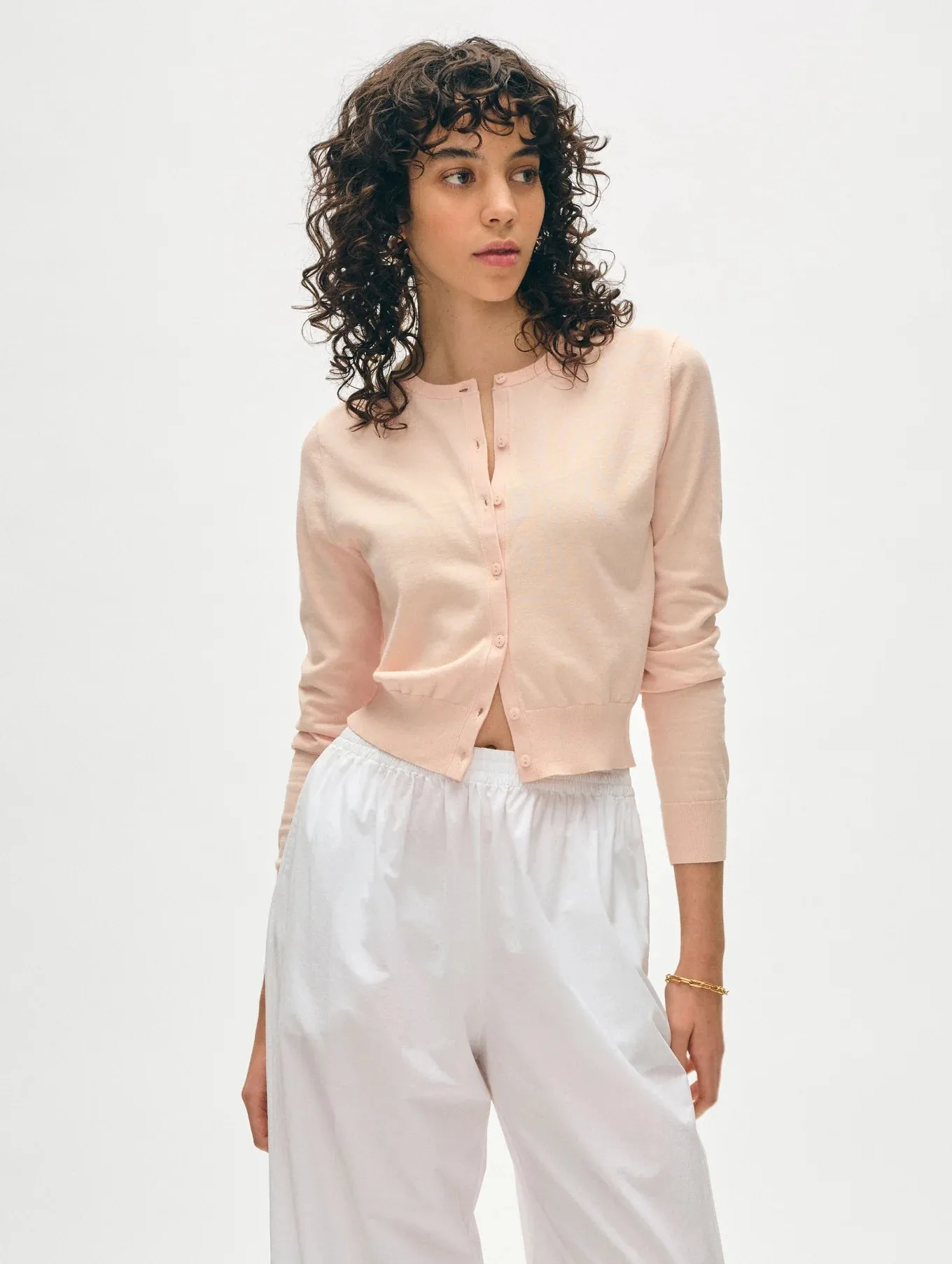 Organic Cotton Crewneck Cardigan - Desert Pink