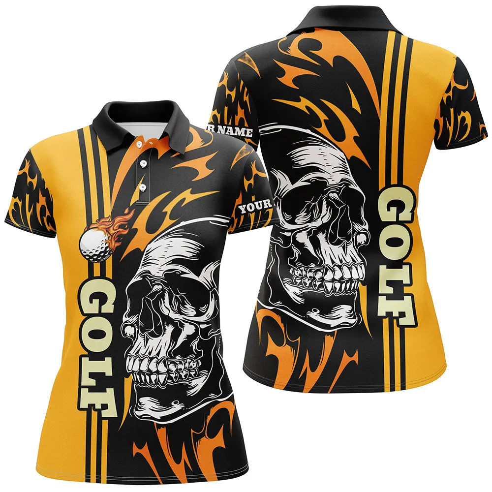 Personalized Womens Sleeveless Polo Shirts Custom Black And Yellow Skull Golf Top For Ladies