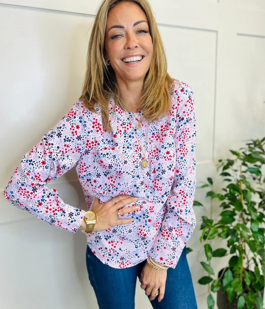 Pink Ditsy Popover Blouse