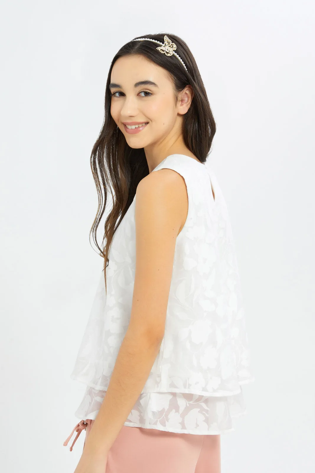 Senior Girls White Organza Layered Blouse