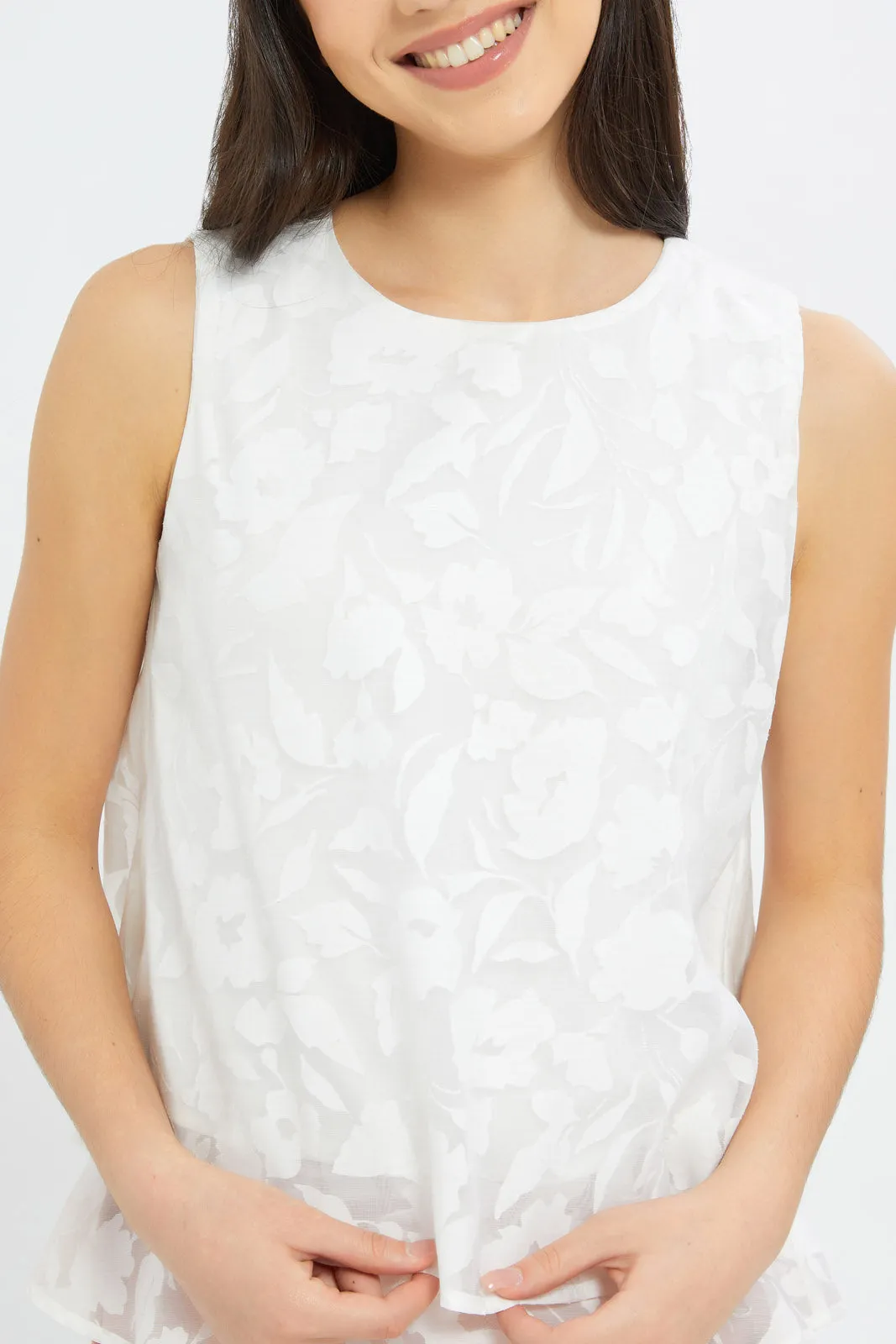 Senior Girls White Organza Layered Blouse