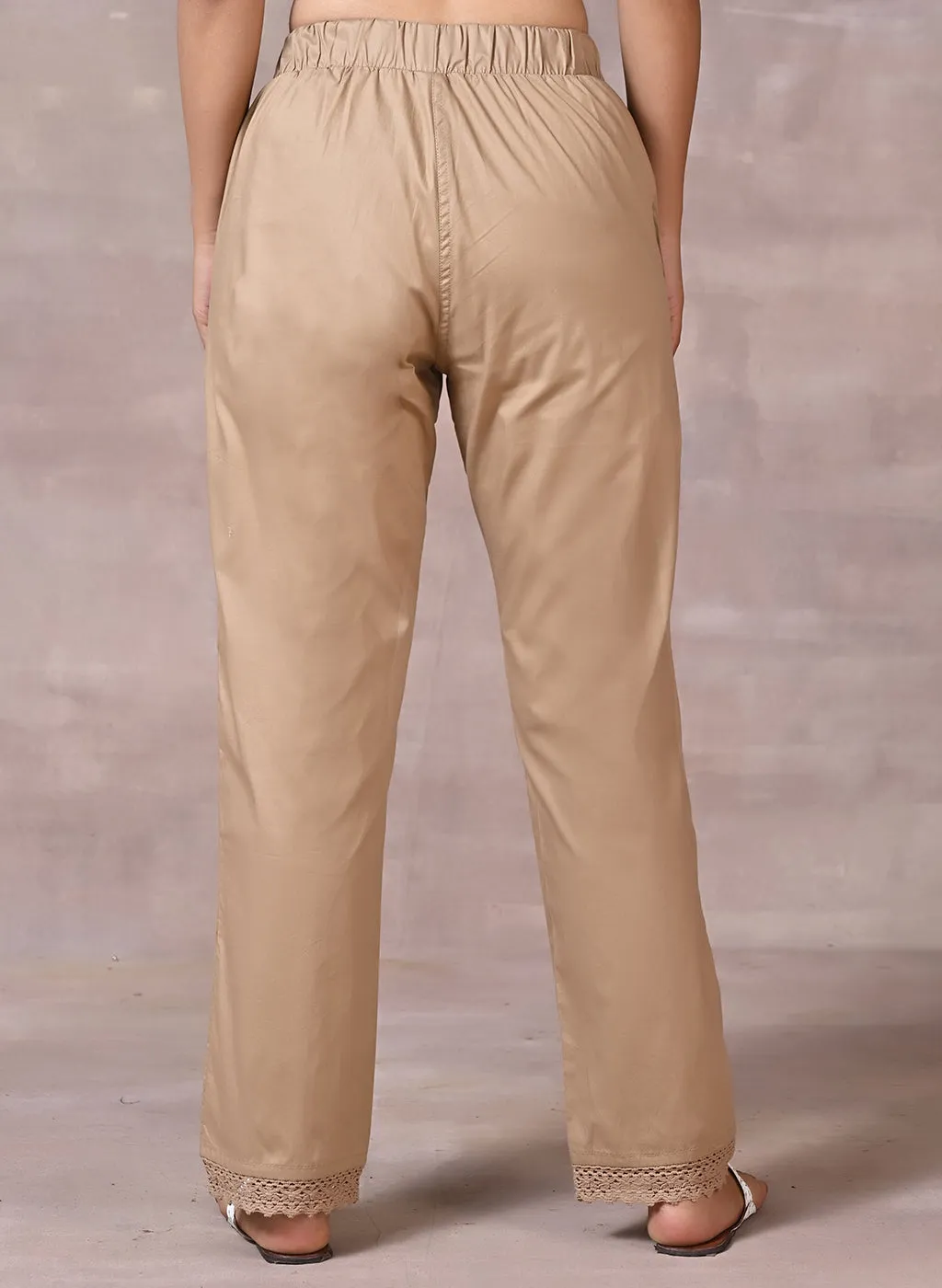 Shazia Beige Cotton Relaxed Fit Pants for Women