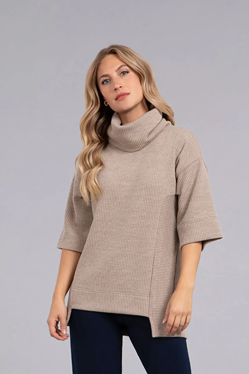 Step Hem Elbow Sleeve Rib Sweater | Camel