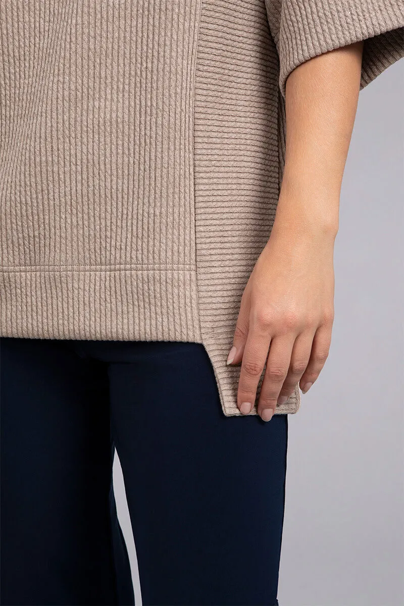 Step Hem Elbow Sleeve Rib Sweater | Camel