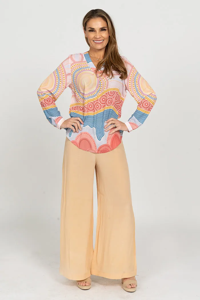 Sunset Healing V Neck Women's Long Sleeve Blouse