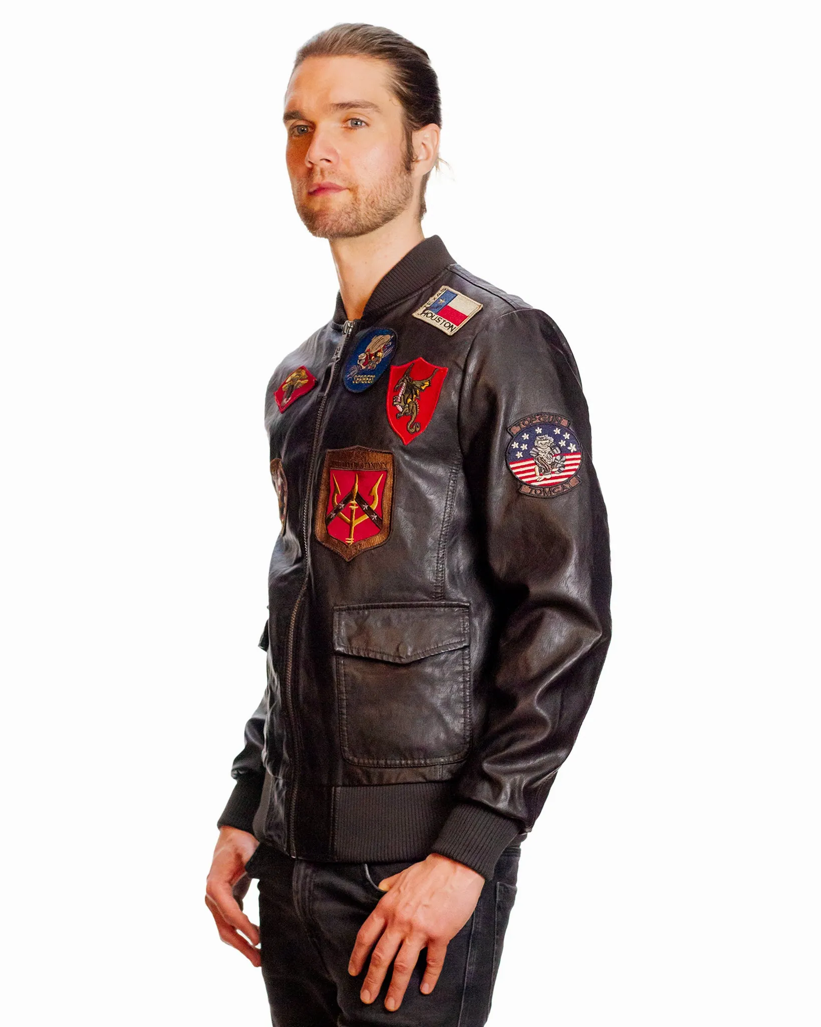 TOP GUN® MEN'S VEGAN LEATHER BOMBER JACKET