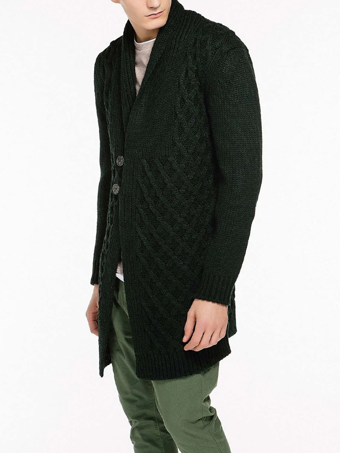 Two Button Shawl Collar Wool Blend Cardigan Forest Green