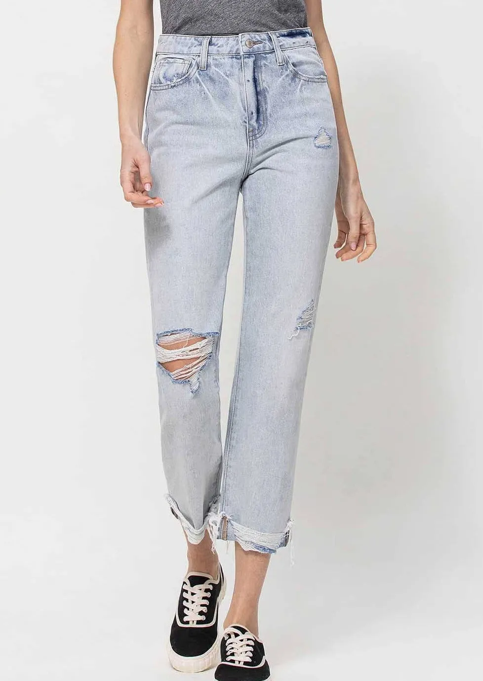 VERVET BY Flying Monkey Super High Relaxed Cuffed Straight Leg Jeans