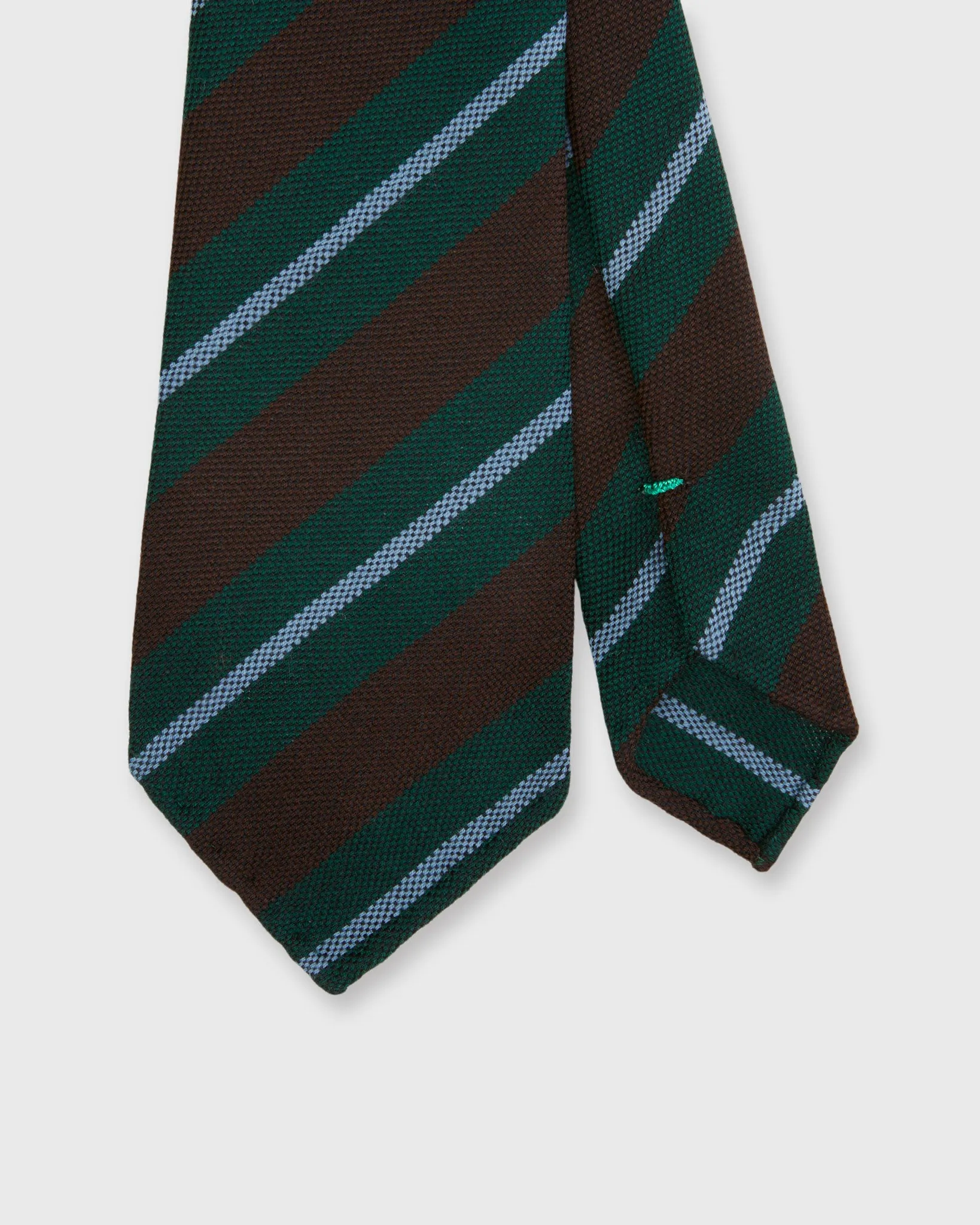 Wool Hopsack Tie in Brown/Green/Sky Stripe