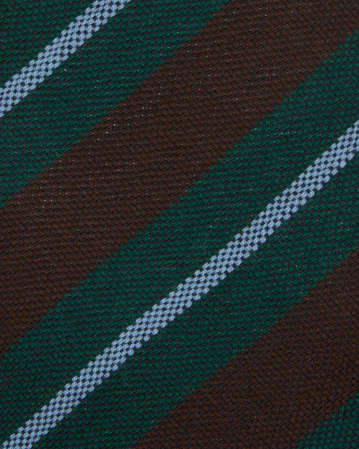 Wool Hopsack Tie in Brown/Green/Sky Stripe