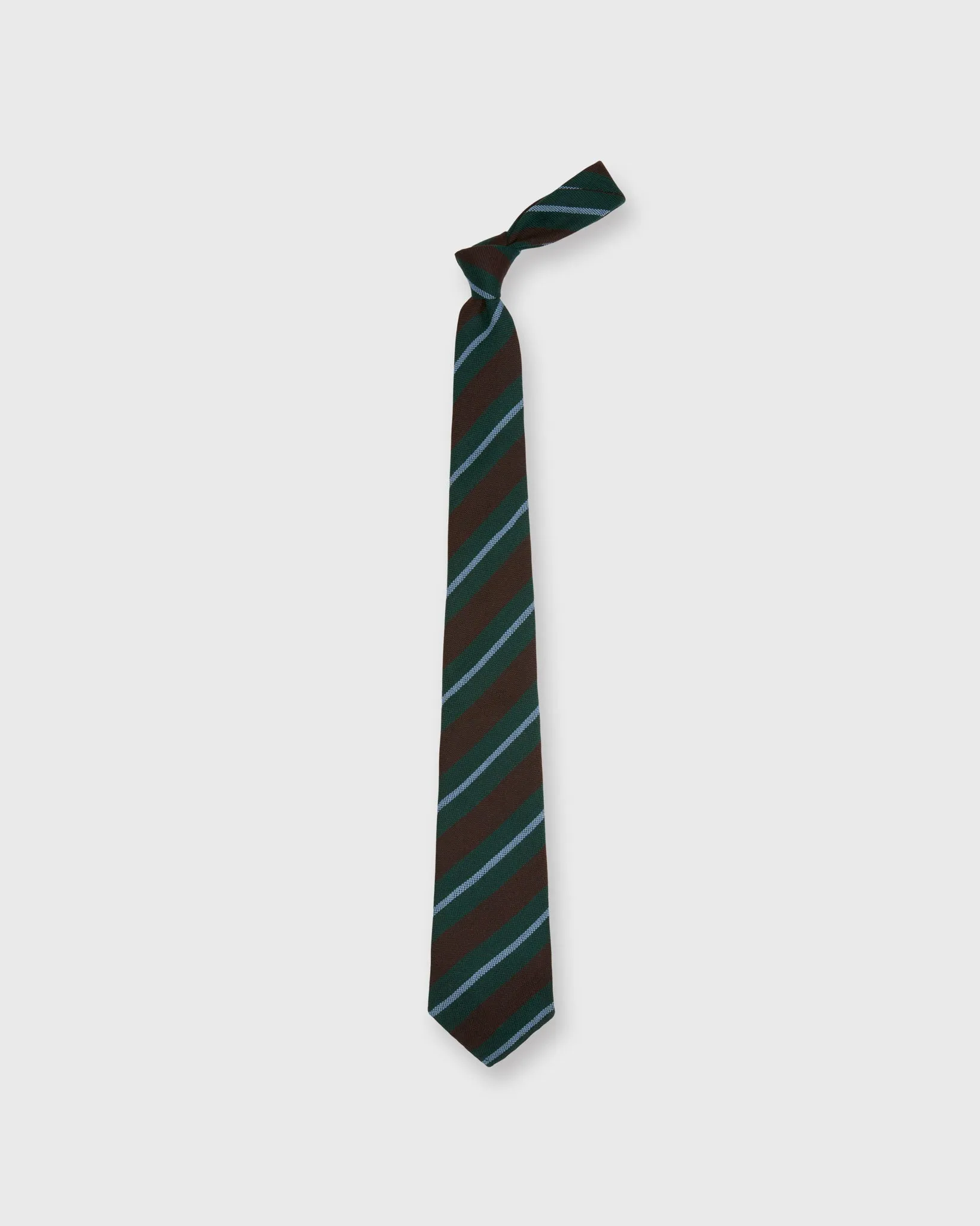 Wool Hopsack Tie in Brown/Green/Sky Stripe