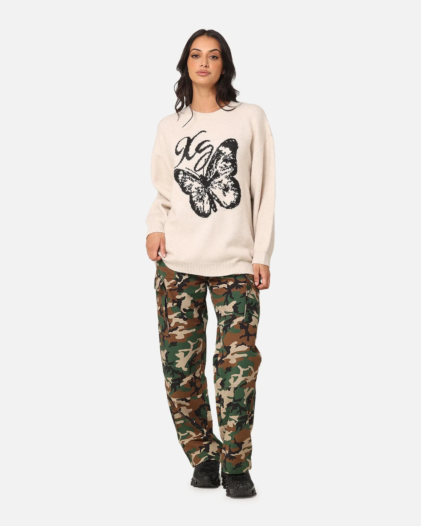 X-Girl Women's XG Butterfly Oversized Knit Sweater Vanilla