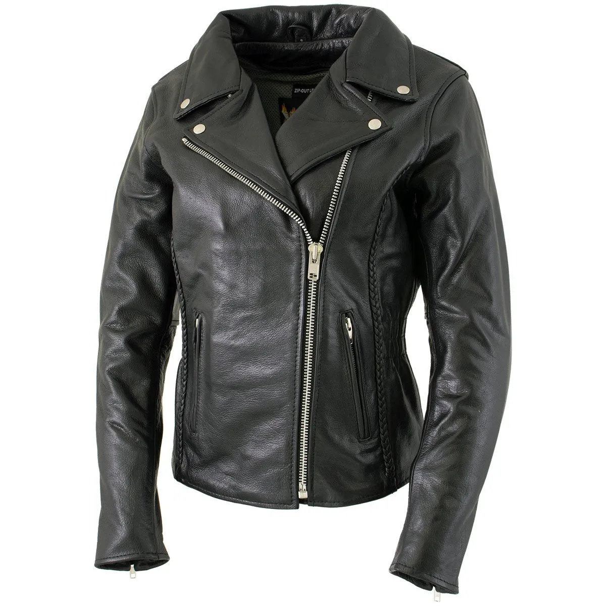 Xelement B8000 Women's Black 'Classic Braided' Fitted Motorycle Jacket