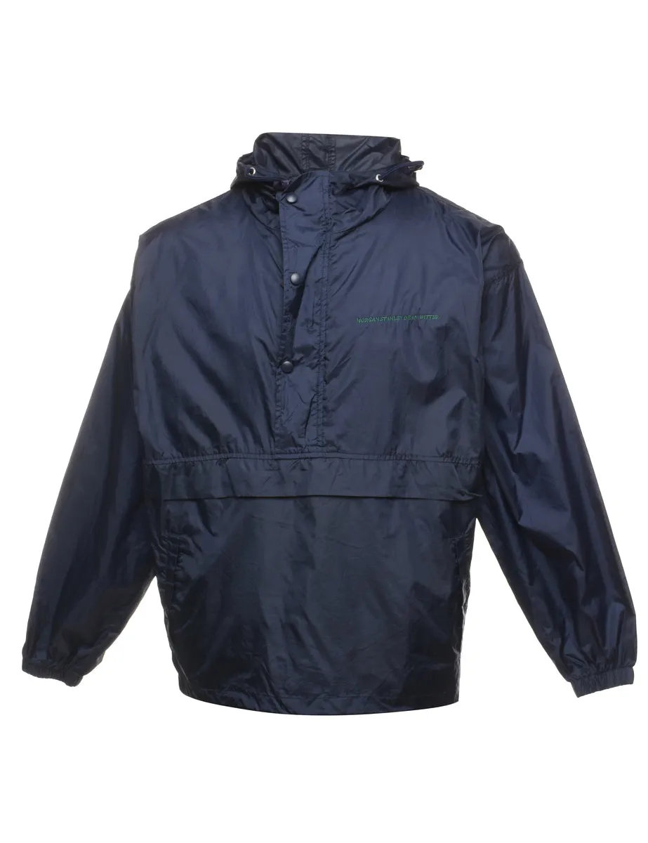 Zip-Front Navy Classic Hooded Nylon Jacket - M