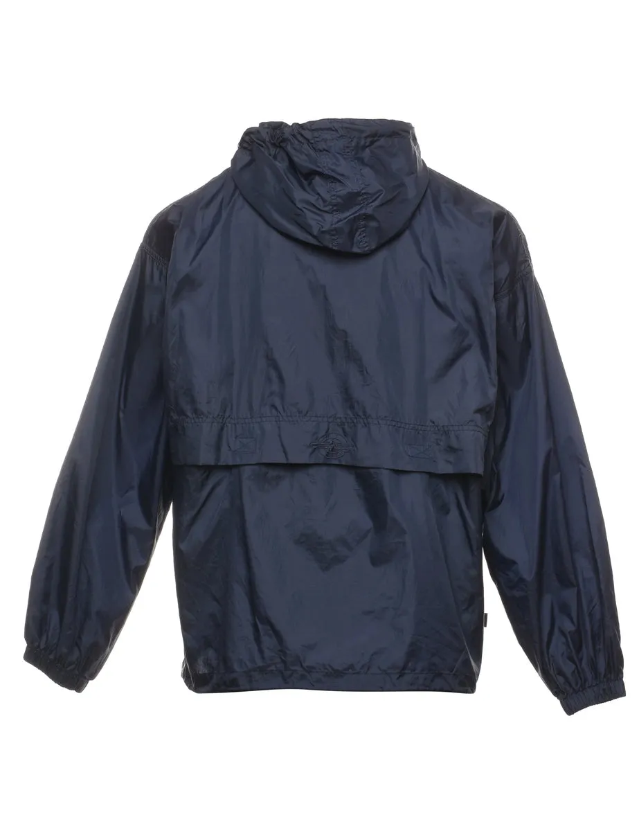 Zip-Front Navy Classic Hooded Nylon Jacket - M